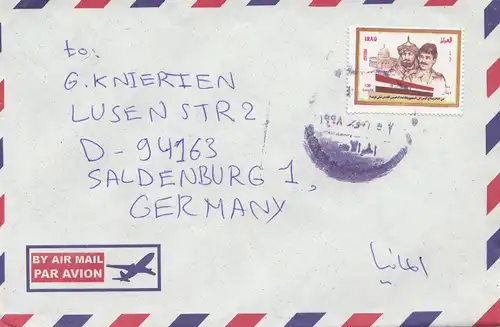Iraq: 1998 air mail Baghdad to Soldenburg