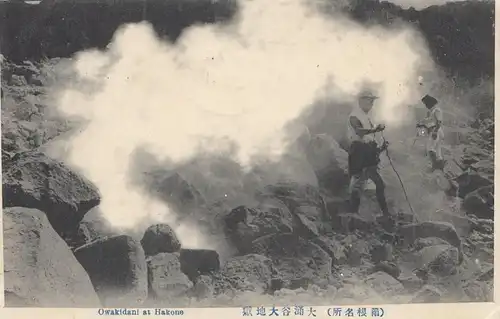 Japon 1912: post card Mianshita to Singapore; owakidani at Hakone