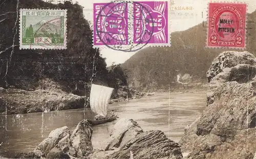 Japan 1929 travelling post card Kagawaken to Philadelphia to Holland to Brussels