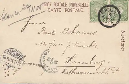 Japon 1905: post card Manta to Hambourg