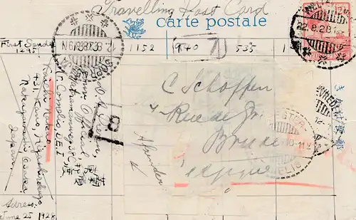 Japon 1928 travelling post card Kagawaken to Philadelphie to Holland to Brussels