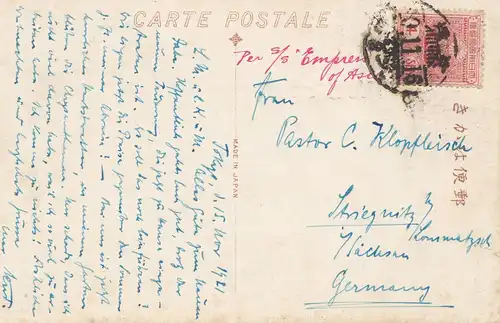 Japan: 1916: post card Nikko to Stiegnitz