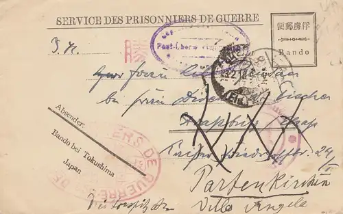 Japon 1918 Prisonniers de Guerre/ of war, Blando/Tokushima to Partenkirchen