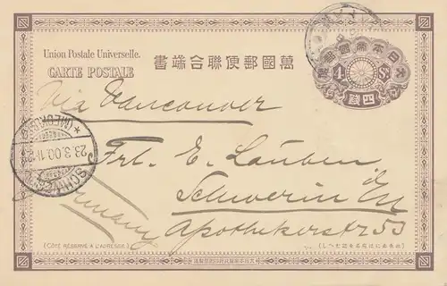 Japon 1900: post card to Schwerin