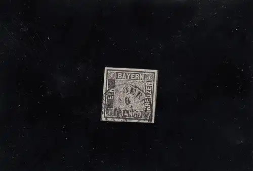 Bayern: MiNr. 1 Ia schwarz, Platte 1, gestempelt Nürnberg, BPP Attest