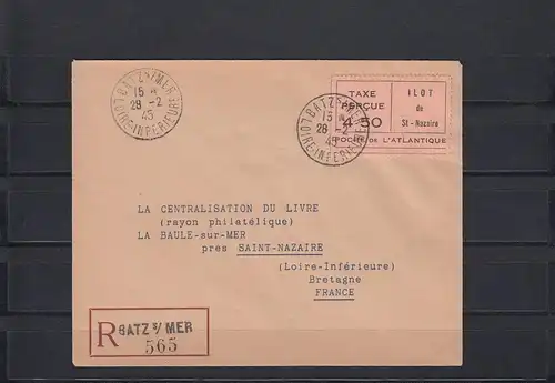 France: lettre recommandée Batz s/mer to Saint-Nazaire, 18.2.1945