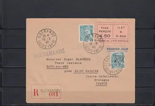 France: Lettre recommandé Guerande to Saint-Nazaire, 19.3.1945