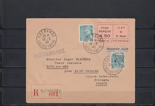 Frankreich: Einschreiben Guerande to Saint-Nazaire, 19.3.1945