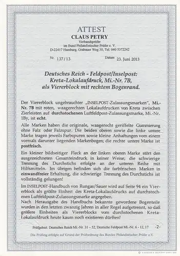 Poste de terrain: Crête Imprime locale, Min. 7B, Quaderblock, **/*, BPP Battest, unique