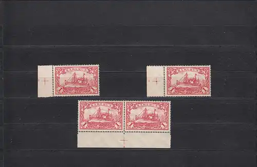 Kamerun: MiNr. 16, postfrisch, 3x mit Platten Nr. 1, 2, 4