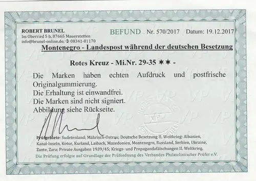 Montenegro: Rotes Kreuz, MiNr. 29-35, postfrisch