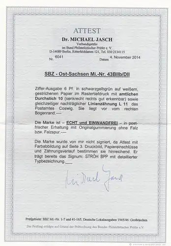 SBZ: MiNr. 43 BIIb/DII, postfrisch, BPP Attest