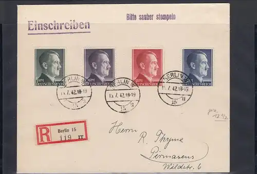 DR: Min. 799-802, sur lettre R, cacheté à Berlin après Pirmasens