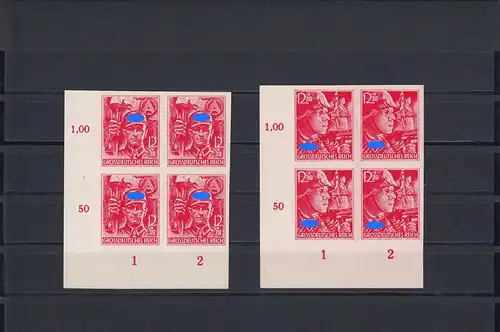 DR: MiNr. 909 - 910U, postfrisch im Eckrand Viererblock, VE3