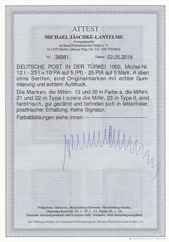 Turquie: Min. 12I - 23I, frais de port, BPP Attest