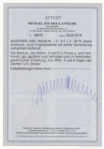Marianen: MiNr. 1II - 6II, postfrisch, BPP Attest