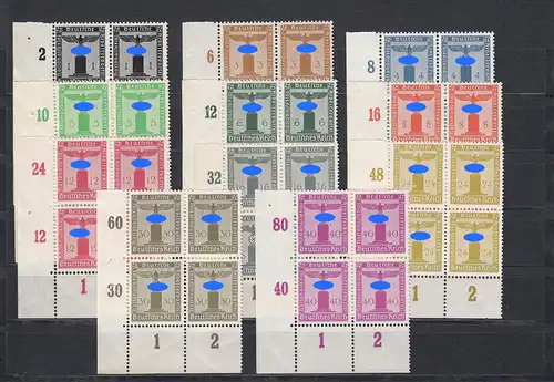 DR: Dienst: MiNr. 144-154, Eckrand-Viererblock VE3, postfrisch