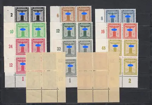 DR: Dienst: MiNr. 144-154, Eckrand-Viererblock VE3, postfrisch