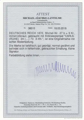 DR: Min. 27b, cacheté Carlsruhe, BPP Attest