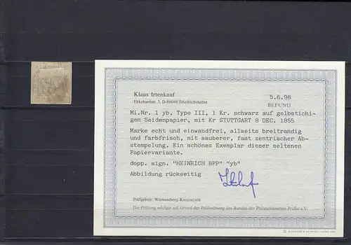 Wurtemberg: Min° 1 yb, cacheté Stuttgart, BPP résultat