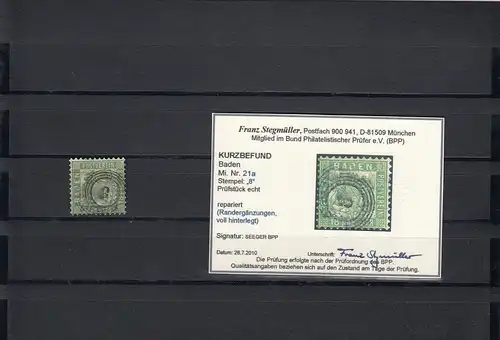 Baden: Minr. 21a, Stempel 8, BPP Befund