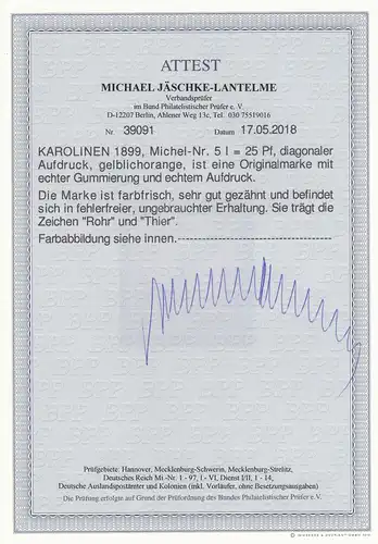 Carolines: Min. 5I, inutilisé, BPP Attest