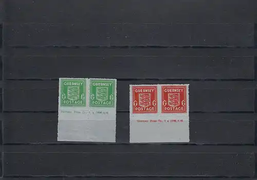 Guernsey: MiNr. 4 und 5, je im waagrechten Paar, postfrisch, Druckvermerk