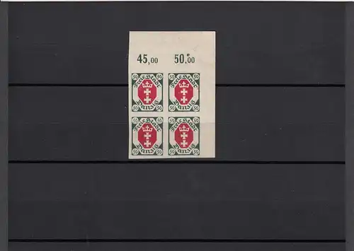 Danzig: MiNr. 80 Ungezähnt im Eckrand-Viererbloc VE2, postfrisch
