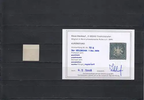 Wurtemberg: MiN° 10a, cacheté Heilbronn, BPP résultat