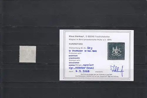 Wurtemberg: Min° 20y, cacheté Stuttgart, BPP résultat