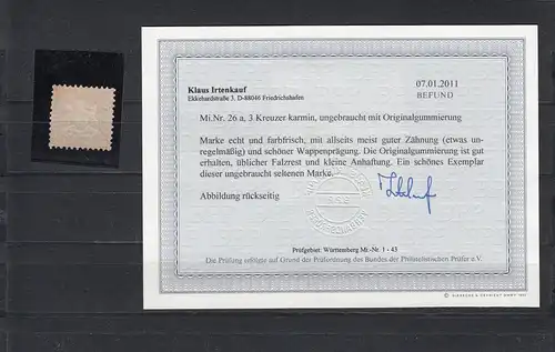 Wurtemberg: Min° 26a, caoutchouc original, rainure, BPP résultat