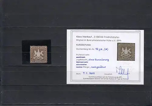 Wurtemberg: Min° 16ya, sans caoutchouc, résultat BPP