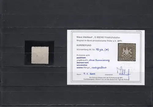 Wurtemberg: Min° 16ya, sans caoutchouc, résultat BPP