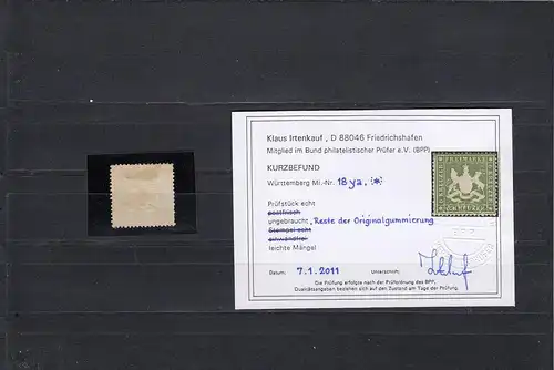 Wurtemberg: MiN° 18ya, restes de caoutchouc original, BPP résultat