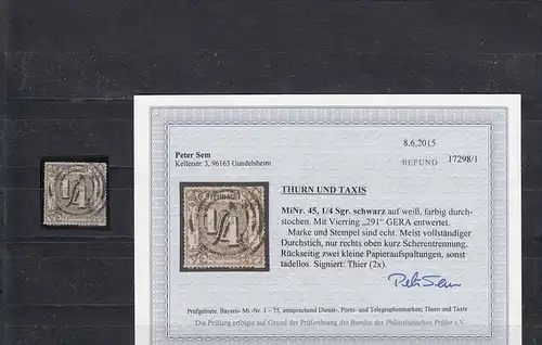 Thurn et taxis, Mi Nr. 45, cacheté quatre anneaux 291 -Gera, BPP résultat
