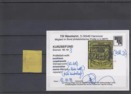 Brême: Min° 3, cacheté, BPP résultat