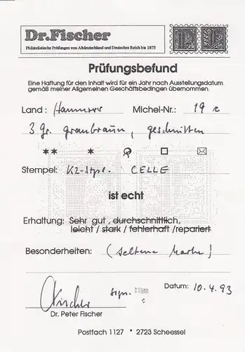 Hannover: MiNr. 19c, Stempel Celle