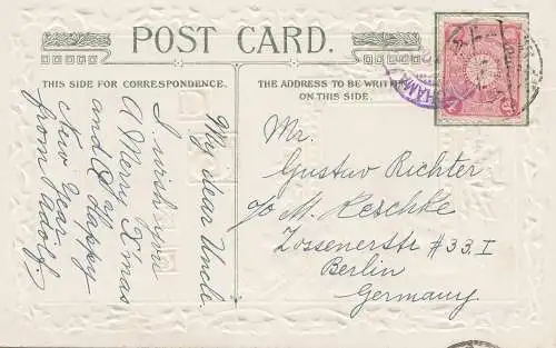 Japan post card christmas greeting Yokohama to Berlin