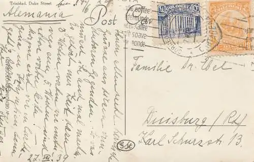 Colombia 1939: post card Cartagena to Duisburg