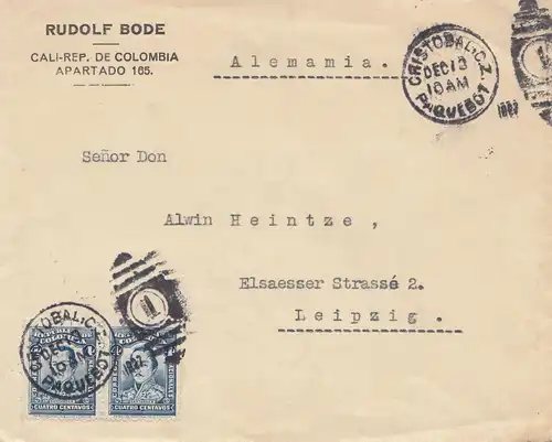 Colombia 1913: Cristobalicz, Paquebot to Leipzig
