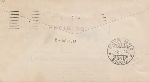 Colombia 1946: letter Bogota to Syracuse, back to sender