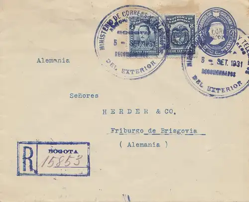 Colombia 1931: Registered Bogota to Freiburg/Germany