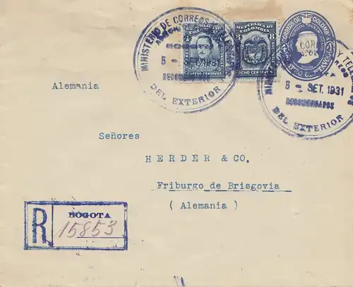 Colombia 1931: Registered Bogota to Fribourg/Germany