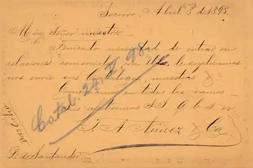 Colombia 1898: post card Abril to Pforzheim