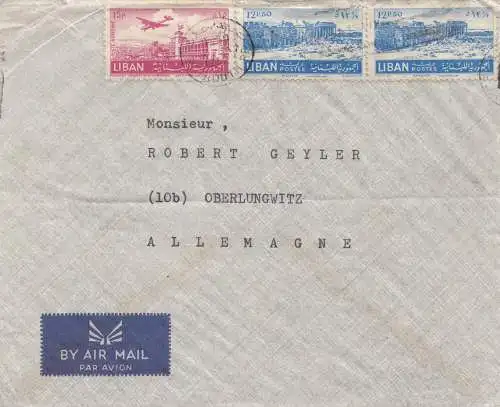 Libanon: Beyrouth 1952 letter, par Avion to Oberlungwitz