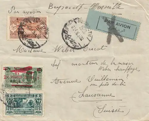 Liban: 1932 Djounie via Beyrouth -Marseille to Lausanne/Switzerland