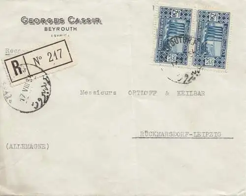 Libanon: 1954: Registered Beyrouth to Rückmarsdorf/Leipzig