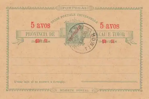 Macao post card 5 avos, 1895 Timor - unused