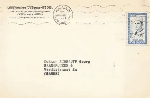 Maroc 1958: Casablanca to Sarrebruck; German text, Medicine