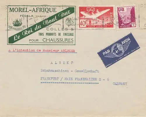 Maroc 1958: air mail Casablanca to Francfort, shoes, chaussures, charsures